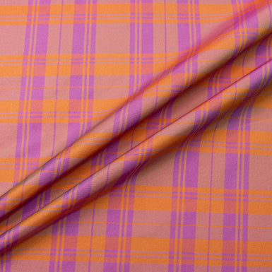 Purple & Orange Tartan Checkered Silk Taffeta (A 1.35m Piece)