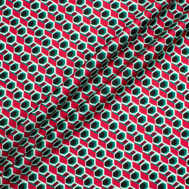 Red/Green/Black Geo Printed Silk Twill (A 3.20m Piece)