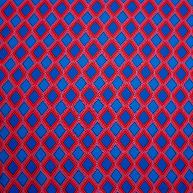 Bright Red & Royal Blue Rhombus Printed Silk Twill (A 2m Piece)