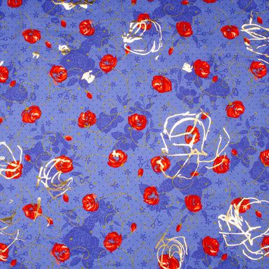 Red Floral Printed Sky Blue Laminated Cotton