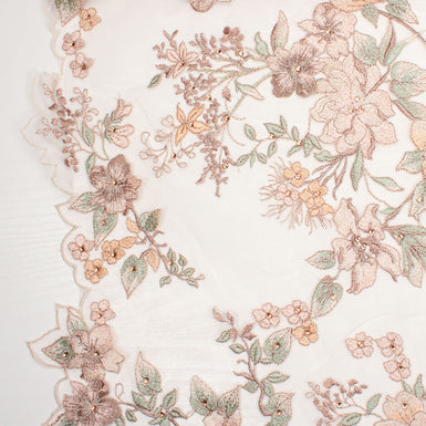 Pale Pink & Peach Floral Embroidered Tulle with Stones