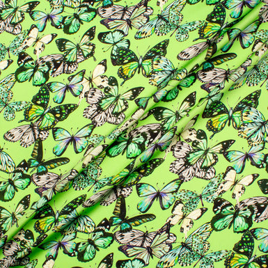 Butterfly Printed Green Silk Satin