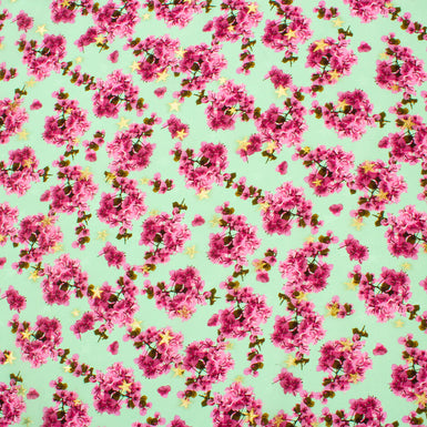 Candy Pink Floral Printed Mint Green Silk Jacquard