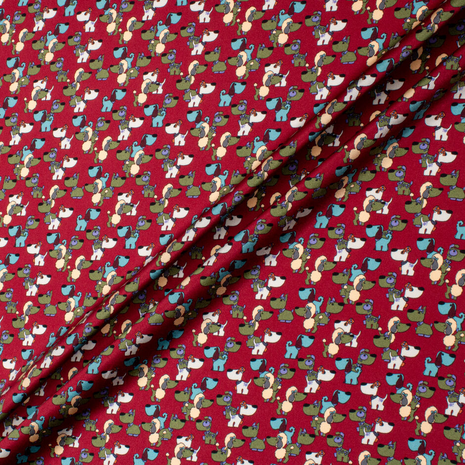 Curated visual reference: Picture Idea: Dog Printed Red Silk Satin