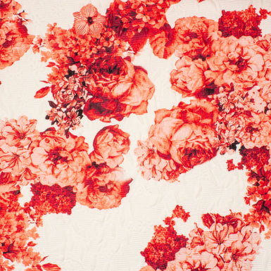 Red Floral Printed White Cotton Piqué