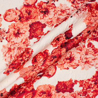 Red Floral Printed White Cotton Piqué