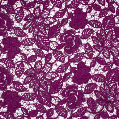 Mulberry Coloured Floral Corded Guipure Lace