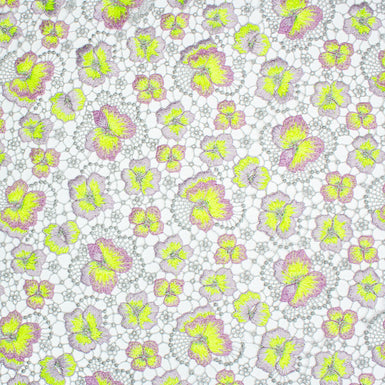 Lilac & Lime Floral Metallic Grey Guipure Lace