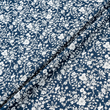 Midnight Blue 'Summer Blooms' Cotton Tana Lawn