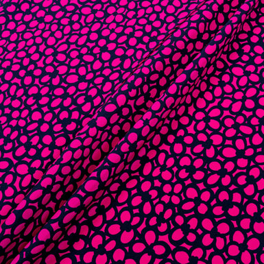 Fuchsia Pink & Black Floral Printed Silk Marocain Crêpe