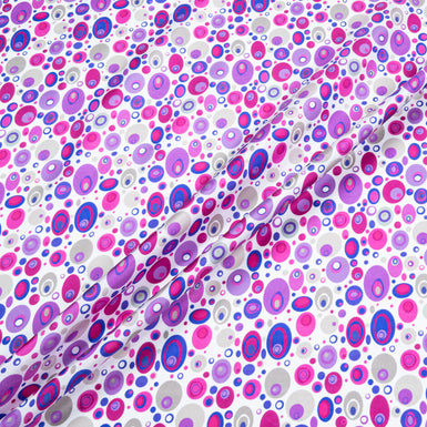 Purple & Pink Orb Printed White Silk Twill