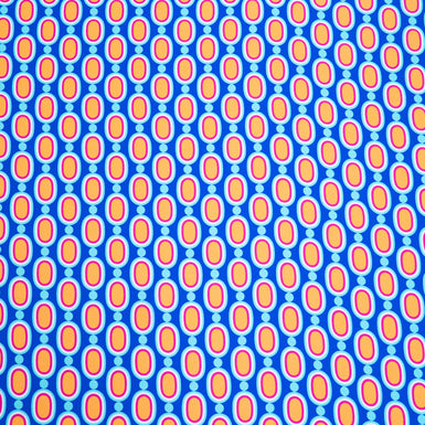 Orange & Pink Geo Printed Blue Silk Twill (A 1.90m Piece)