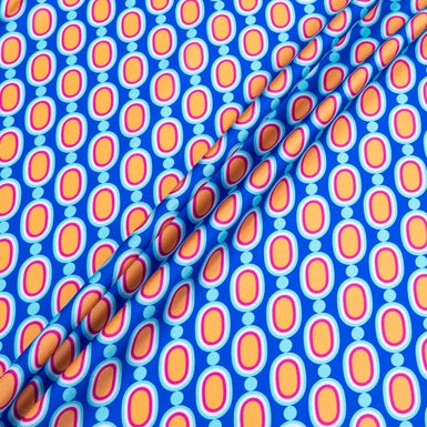 Orange & Pink Geo Printed Blue Silk Twill (A 1.90m Piece)