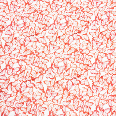 Orange & Red Butterfly Printed White Lightweight Linen