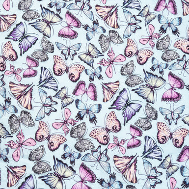 Butterfly Printed Pale Blue Lightweight Linen
