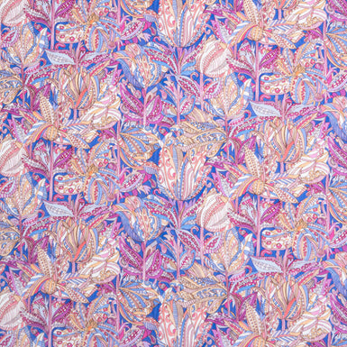 Pink, Peach & Blue Abstract Floral Printed Luxury Cotton