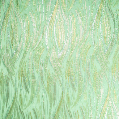 Silver & Gold Metallic Jacquard Light Green Silk Chiffon Lamé