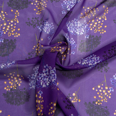 Lavender Floral Printed Purple Silk Georgette