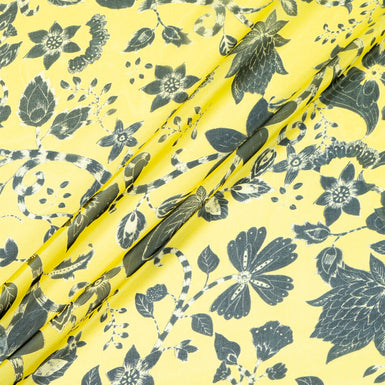 Floral Printed Rich Yellow Pure Silk Georgette