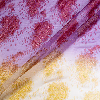 Dark Pink & Yellow Ombré Metallic Jacquard Silk Chiffon