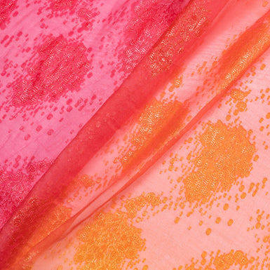 Orange & Pink Ombré Metallic Jacquard Silk Chiffon