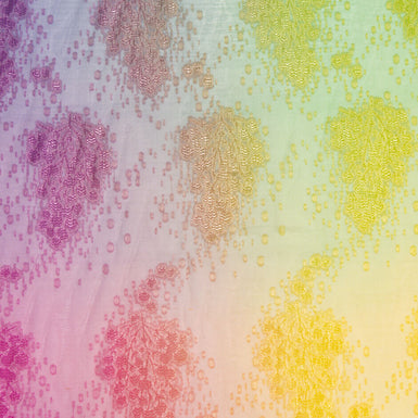 Rainbow Ombré Floral Metallic Silk Chiffon