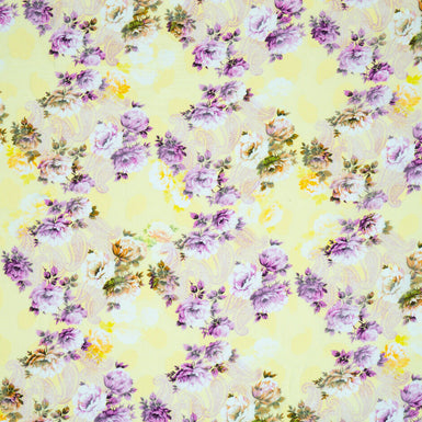 Purple Floral & Paisley Printed Yellow Cotton Voile Jacquard