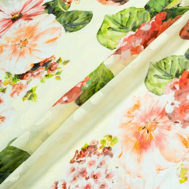 Multi-Floral Printed Pale Green Cotton Voile Jacquard