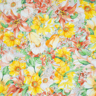 Busy Yellow & Red Floral Pure Cotton Voile Jacquard