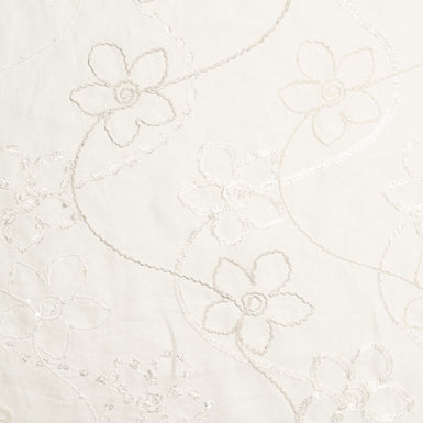 Ivory Floral Embroidered Pure Linen