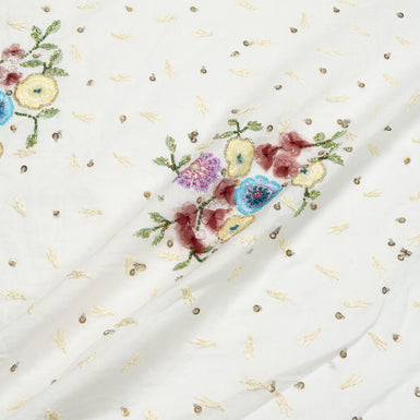 Pretty Floral Hand Beaded Ivory Linen