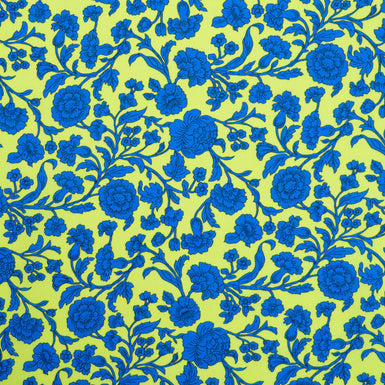 Royal Blue Floral Printed Lime Green Luxury Cotton (A 2m Piece)