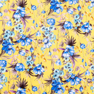 Blue Floral on Sunflower Yellow Luxury Cotton