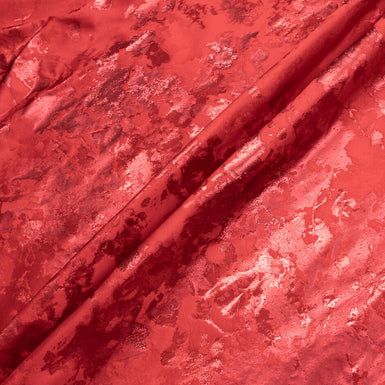 Deep Red Abstract Metallic Silk Jacquard