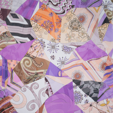 Purple, Orange, Brown Patchwork Printed Silk Georgette