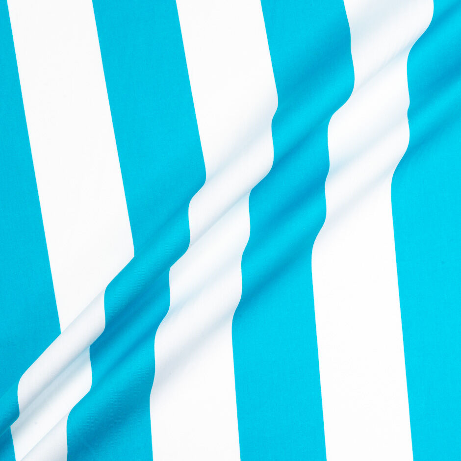 Turquoise/White Wide Striped Cotton | Shop Striped Fabric