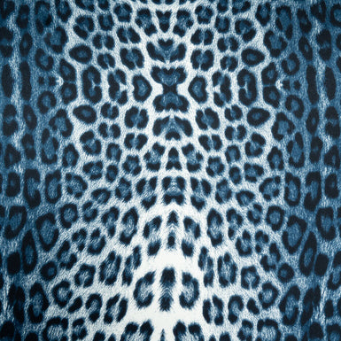 Blue on White Animal Printed Silk Satin