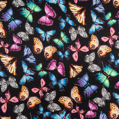 Multi-Coloured Butterfly Printed Black Microfibre Crêpe
