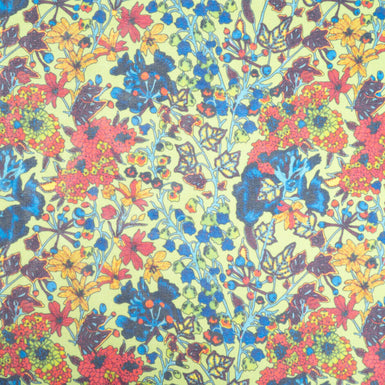 Blue, Red & Yellow Floral Printed Green Silk Georgette