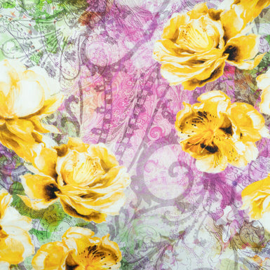 Yellow Floral & Paisley Printed Pure Linen