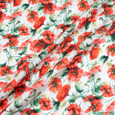 Red Poppy Printed Ivory Lightweight Linen