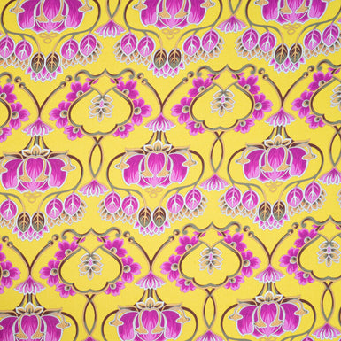 Fuchsia Pink Printed Deep Yellow Silk Twill