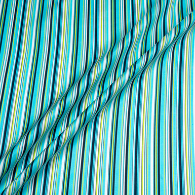 Turquoise, Green & Black Striped Pure Silk Twill (An 85cm Piece)