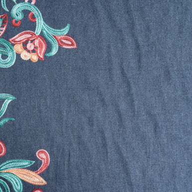 Multi-Coloured Floral Embroidered Blue Cotton Denim