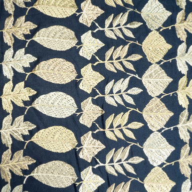 Heavy Floral Muted Gold Embroidered Midnight Linen