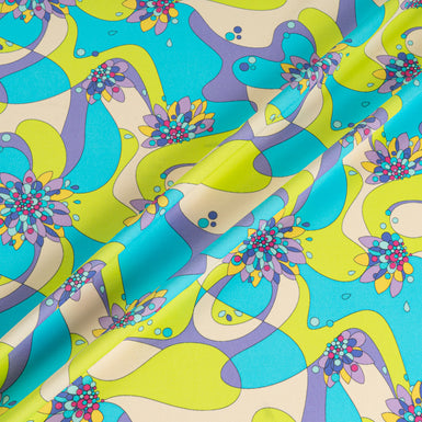 Lime Green, Turquoise & Purple Patterned Silk & Viscose Jersey