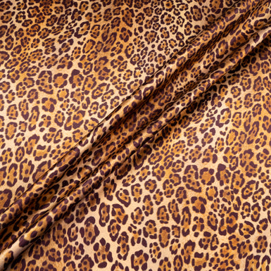 Brown Large Leopard Printed Pure Silk Satin