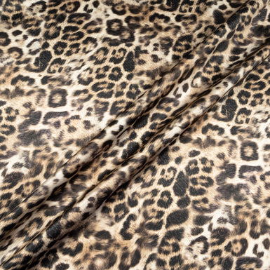Beige & Dark Brown Leopard Printed Silk Satin
