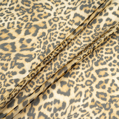 Golden Brown & Black Leopard Printed Silk Chiffon