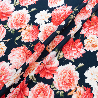Pink & Ivory Shaded Floral Printed Midnight Blue Printed Wool